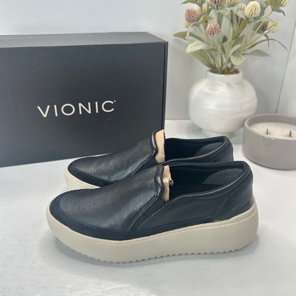 7 Vionic Kearny Platform Leather Slip-On Sneaker Loafer Black Women 5M preloved - Picture 3 of 10